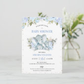 Floral Blue Elephant and Calf Boys Baby shower Kaart (Staand voorkant)
