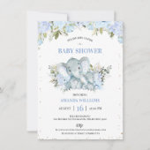 Floral Blue Elephant and Calf Boys Baby shower Kaart (Voorkant)