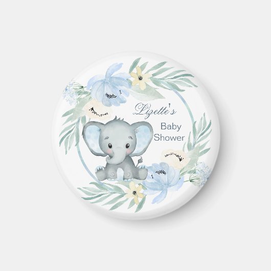 Floral blue Elephant Baby shower Magneet (Voorkant)
