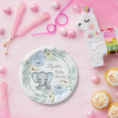 Floral blue Elephant Baby shower Paper Bord (Feest)