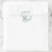 Floral blue Elephant Baby shower Ronde Sticker (Tas)