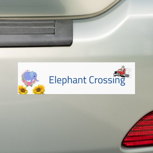 Floral Blue Elephant Crossing Bumpersticker (Op auto)