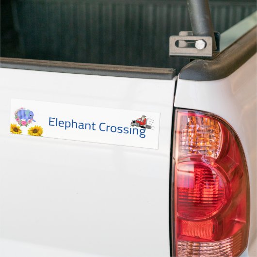 Floral Blue Elephant Crossing Bumpersticker (Op Truck)