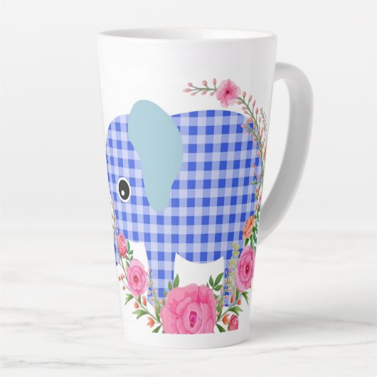 Floral Blue Elephant Latte Mok (Rechterhoek)