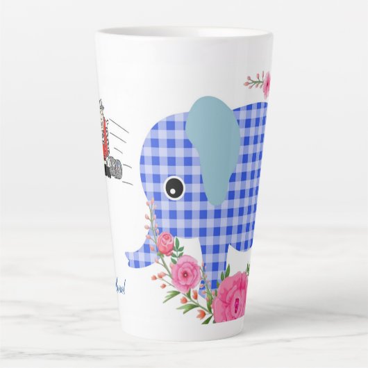 Floral Blue Elephant Latte Mok (Voorkant)