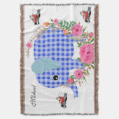 Floral Blue Elephant Throw Blanket Deken (Voorkant Verticaal)