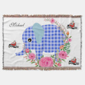 Floral Blue Elephant Throw Blanket Deken (Voorkant)