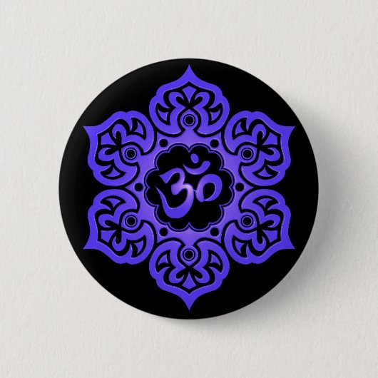 Floral Blue en Black Aum Design Ronde Button 5,7 Cm (Voorkant)