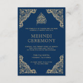 Floral  Blue en Gold Islamic Muslim Mehndi Informatiekaartje (Voorkant)