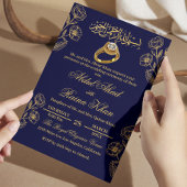 Floral Blue en Gold Moslim Islamitisch Verloving Kaart