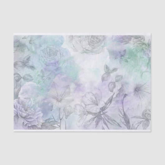 Floral Blue en Lavendel Waterverf Design Tissuepapier (Voorkant)