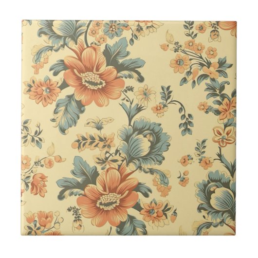 Floral Blue en Peach Botanical Tegeltje (Voorkant)