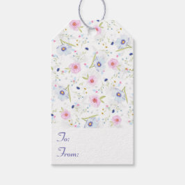 Floral Blue en roze bloemen naar en van Cadeaulabel