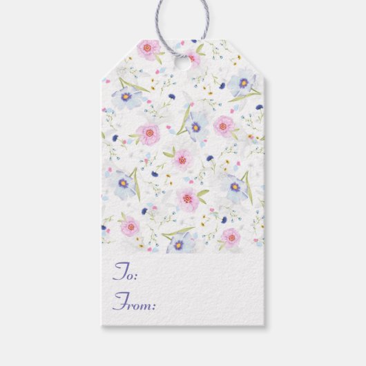 Floral Blue en roze bloemen naar en van Cadeaulabel (Voorkant)