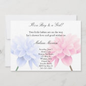 Floral Blue en roze Twins Shower-uitnodiging Kaart (Voorkant)