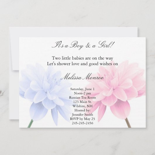 Floral Blue en roze Twins Shower-uitnodiging Kaart (Voorkant)