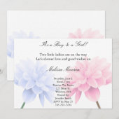 Floral Blue en roze Twins Shower-uitnodiging Kaart (Voorkant / Achterkant)