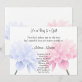 Floral Blue en roze Twins Sprinkle Invitation Kaart (Voorkant / Achterkant)