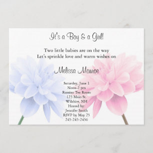 Floral Blue en roze Twins Sprinkle Invitation Kaart