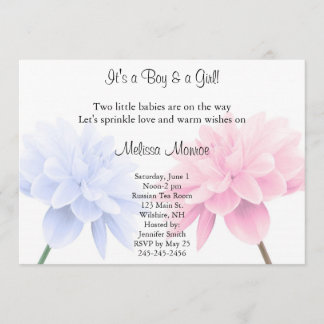 Floral Blue en roze Twins Sprinkle Invitation Kaart