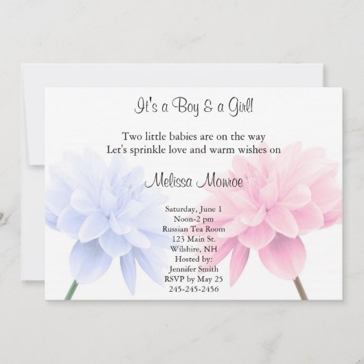Floral Blue en roze Twins Sprinkle Invitation Kaart (Voorkant)
