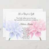 Floral Blue en roze Twins Sprinkle Invitation Kaart (Voorkant / Achterkant)
