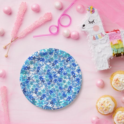 Floral Blue en Turquoise Garden Paper Bord (Feest)