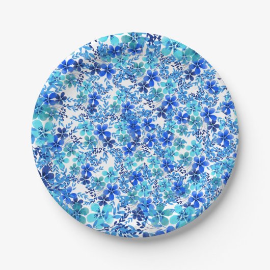 Floral Blue en Turquoise Garden Paper Bord (Voorkant)