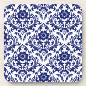  Floral Blue en White Damask flower Bier Onderzetter (Voorkant)