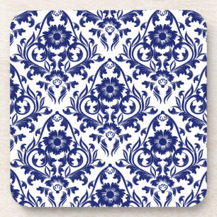  Floral Blue en White Damask flower Bier Onderzetter