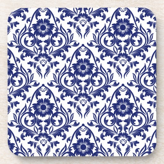  Floral Blue en White Damask flower Bier Onderzetter (Voorkant)