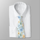 Floral Blue en Yellow Flowers Stropdas Necktie (Gebonden)