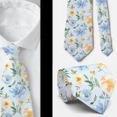 Floral Blue en Yellow Flowers Stropdas Necktie