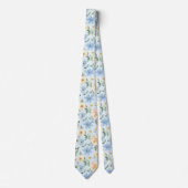 Floral Blue en Yellow Flowers Stropdas Necktie (Voorkant)