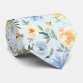 Floral Blue en Yellow Flowers Stropdas Necktie (Opgerold)