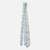 Floral Blue en Yellow Flowers Stropdas Necktie (Achterkant)