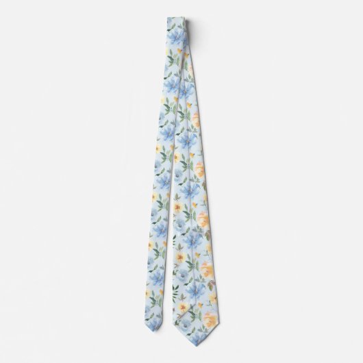 Floral Blue en Yellow Flowers Stropdas Necktie (Achterkant)