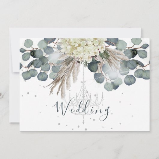 Floral Blue Eucalyptus Chandelier Elegant Wedding Save The Date (Achterkant)