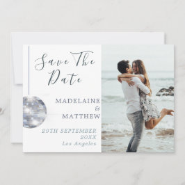 Floral Blue Eucalyptus Disco Elegant Wedding Save The Date