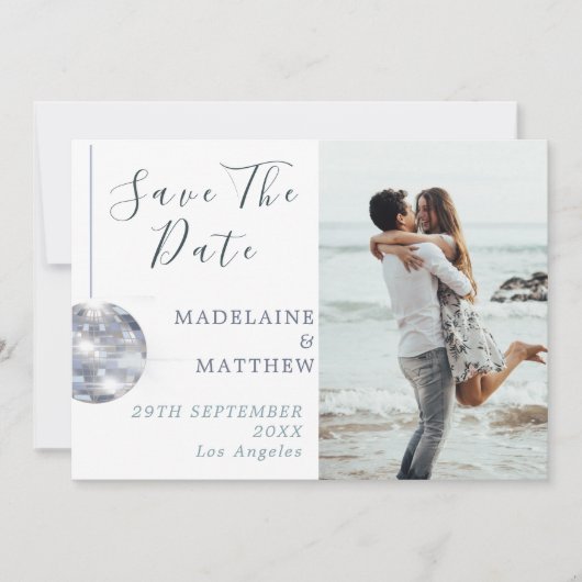 Floral Blue Eucalyptus Disco Elegant Wedding Save The Date (Voorkant)