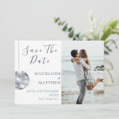 Floral Blue Eucalyptus Disco Elegant Wedding Save The Date (Staand voorkant)