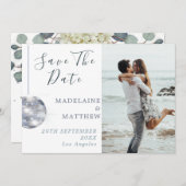 Floral Blue Eucalyptus Disco Elegant Wedding Save The Date (Voorkant / Achterkant)