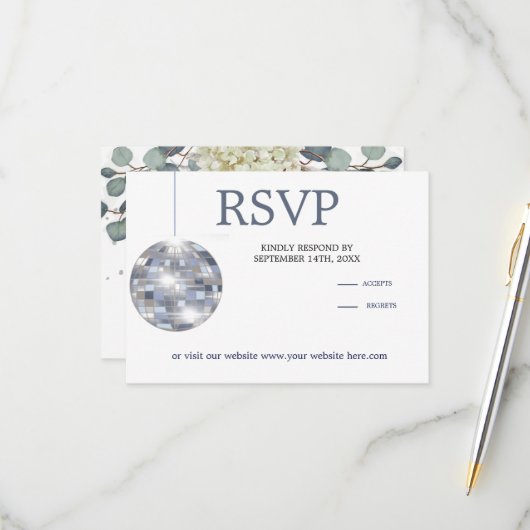Floral Blue Eucalyptus Elegant Wedding RSVP Kaartje (Voorkant / Achterkant in situ)