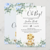 Floral Blue Eucalyptus Lion King Baby shower Kaart (Voorkant / Achterkant)