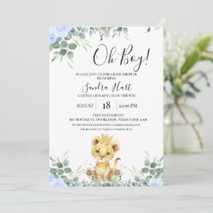 Floral Blue Eucalyptus Lion King Baby shower Kaart