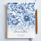 Floral Blue Flower Pattern Script Maid of Honor Planner