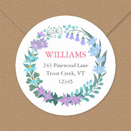 Floral Blue Flower WreatReturn-adres Ronde Sticker