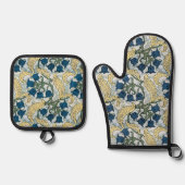 Floral Blue Flowers Lily Valley herhaling Ovenwant & Pannenlap Set (Voorkant)