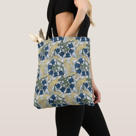 Floral Blue Flowers Lily Valley herhaling Tote Bag (Dichtbij)
