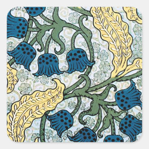 Floral Blue Flowers Lily Valley herhaling Vierkante Sticker